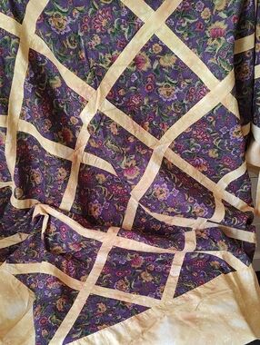 Handmade Purple Floral Quilt Top with Yellow Sashings. 62"x62"